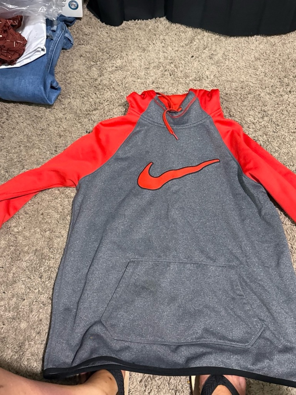 Nike Kids Gray and Bright Orange Pullover Hoodie